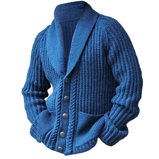 Men's Cardigan Sweater Chunky Cardigan Cropped Sweater Cable Regular Button Up Plain Shawl Collar Vintage Warm Ups Casual Daily Wear Clothing Apparel Raglan Sleeves Fall Winter Blue M L XL