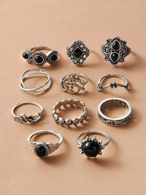 11pcs Skull & Gemstone Decor Ring - INS | Online Fashion Free Shipping Clothing, Dresses, Tops, Shoes