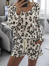Leopard Print Long Sleeve Pajamas Set