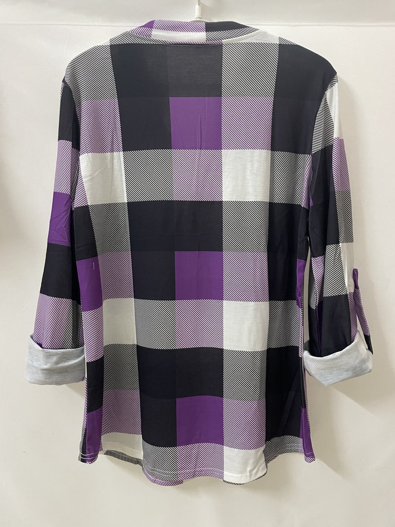 Casual Plaid Shirt, Long Sleeve V-neck Shirt,  Casual Every Day Tops, Women's Clothing
