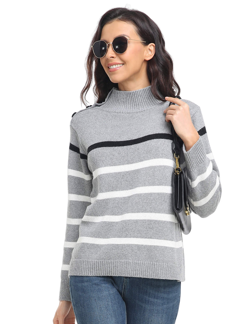 Sweaters Striped High Neck Pullover Sweater - LuckyFash™