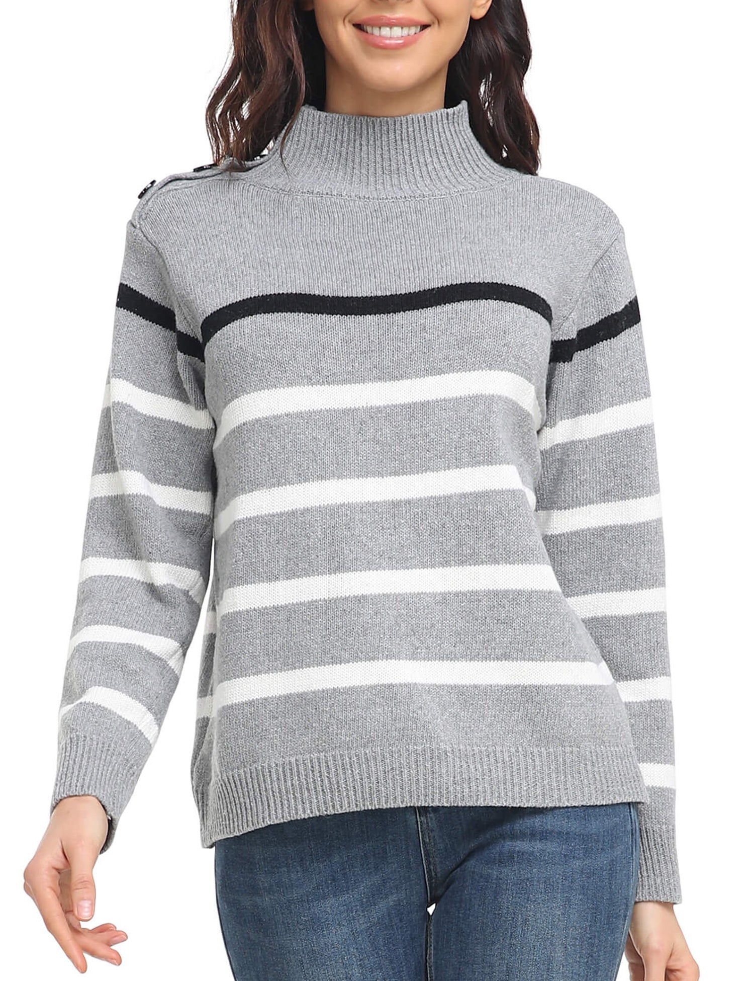 Sweaters Striped High Neck Pullover Sweater - LuckyFash™