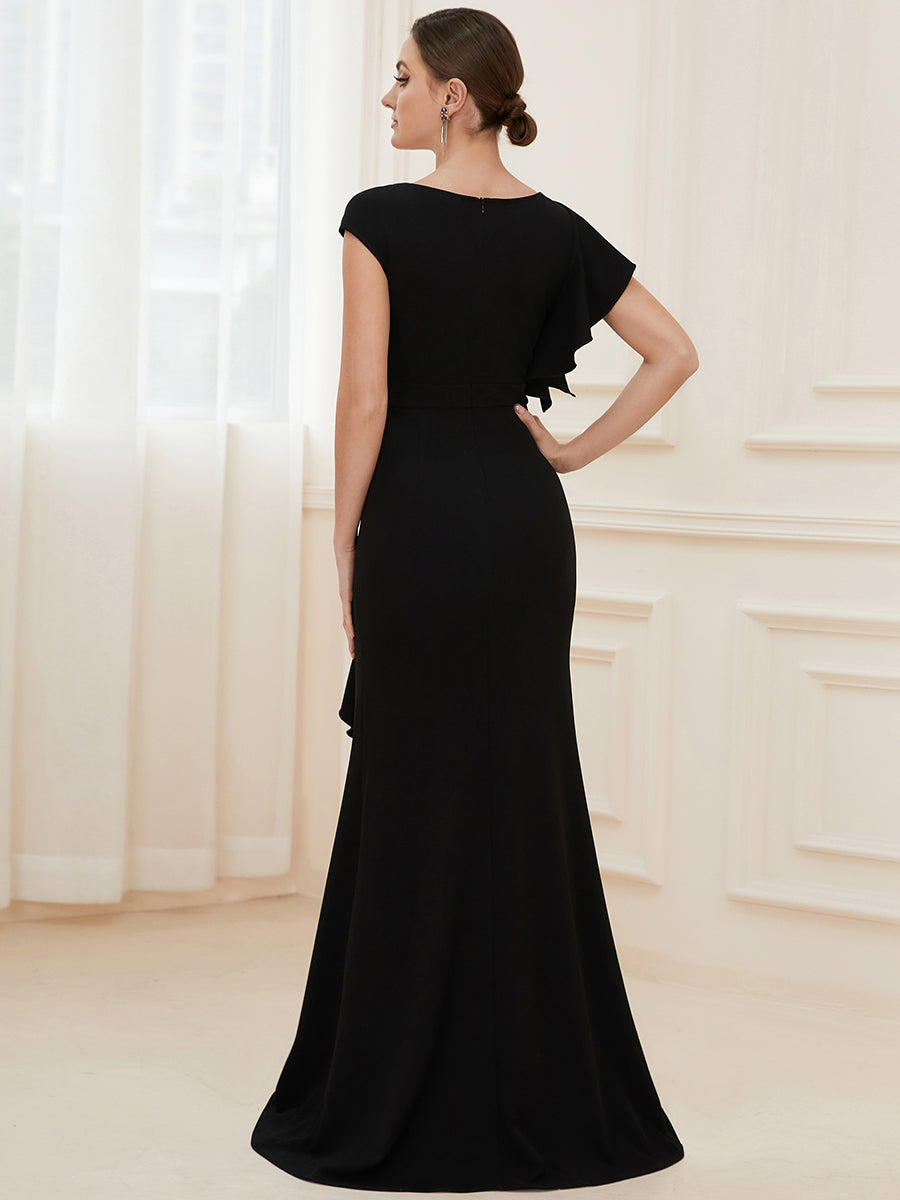 U Neck A Line Split Wholesale Evening Dresses with Cover Sleeves