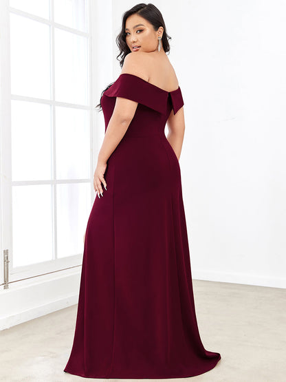 Enchanting Plus Size Off-Shoulder Split Evening Gown