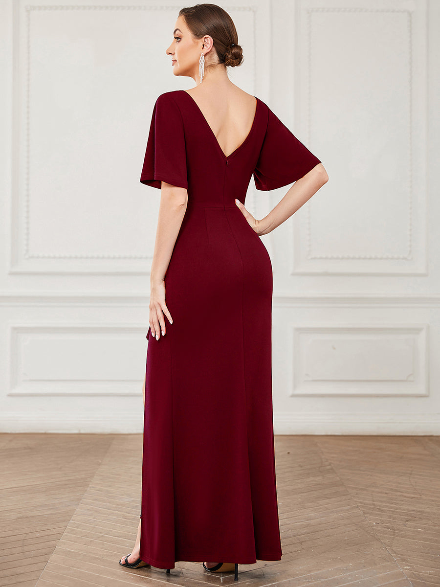 Sexy Deep V-Neck Fishtail Evening Dress with Thigh-High Split