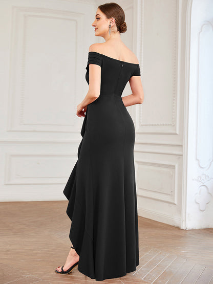 Glamorous Off-Shoulder A-Line Evening Dress with Raglan Sleeves