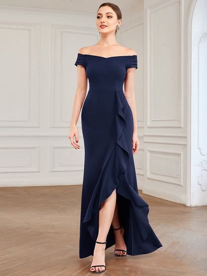 Glamorous Off-Shoulder A-Line Evening Dress with Raglan Sleeves