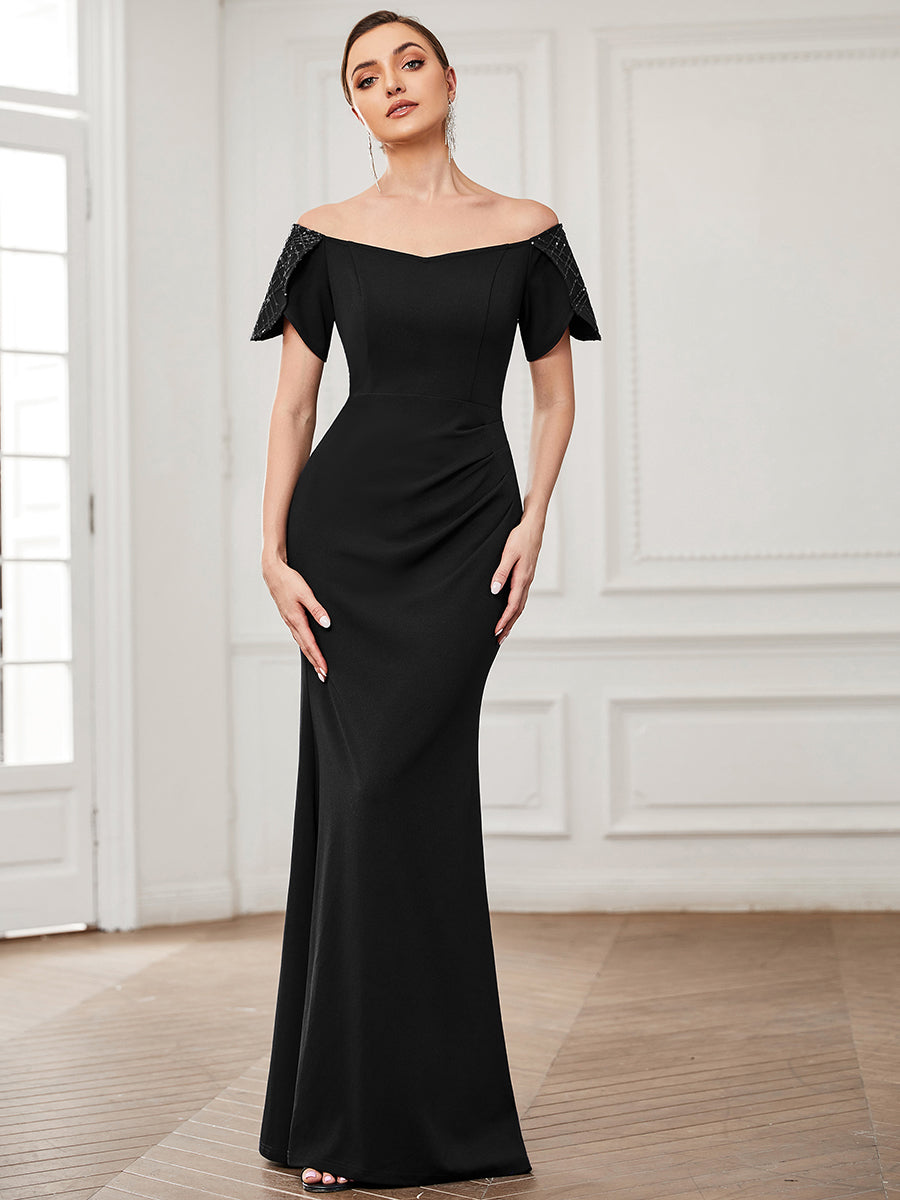 Classy Off Shoulders Short Sleeves Fishtail Wholesale Evening Dresses