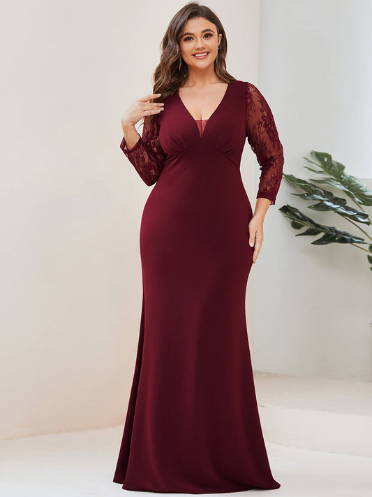 Plus Sexy Deep V Neck A Line See Through Sleeves Wholesale Evening Dresses