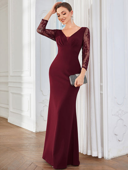 Sexy Deep V Neck A Line See Through Sleeves Wholesale Evening Dresses