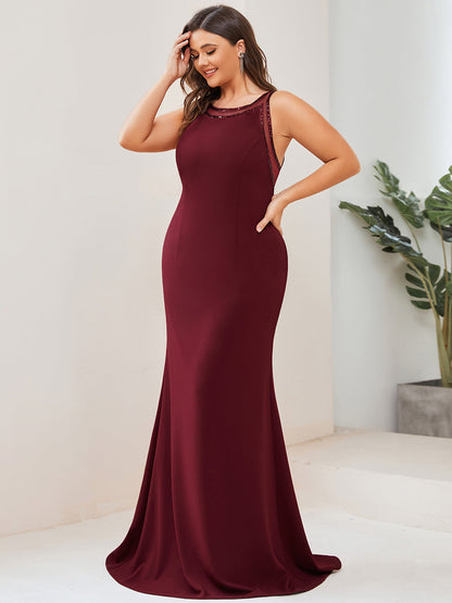 Plus Round Neck Backless Sleeveless A Line Wholesale Evening Dresses