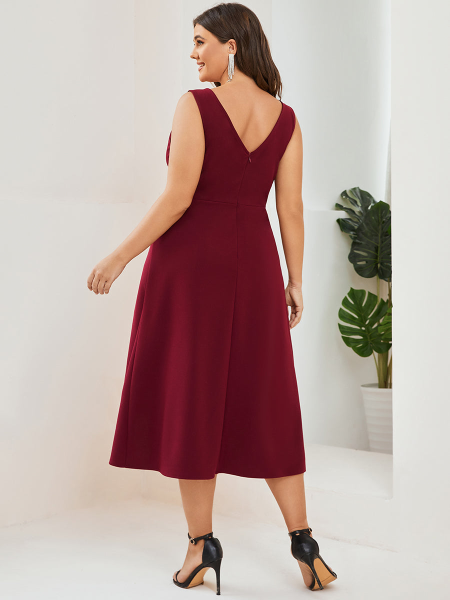 Elegant V-Neck Sleeveless Plus Size Evening Dress with Asymmetrical Hem