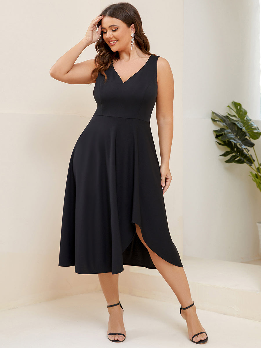 Elegant V-Neck Sleeveless Plus Size Evening Dress with Asymmetrical Hem