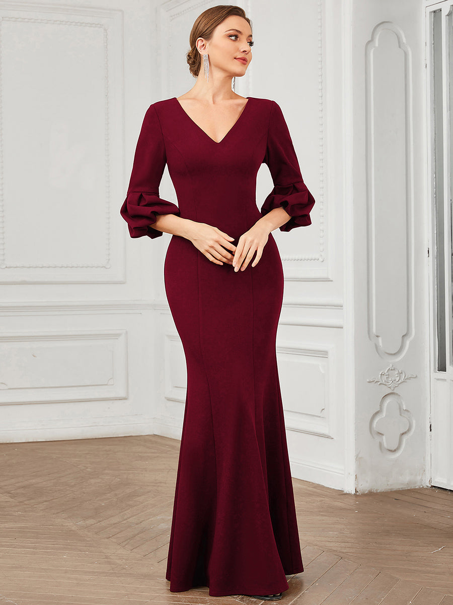 Sexy Fishtail Deep V Neck Puff Sleeves Wholesale Evening Dresses