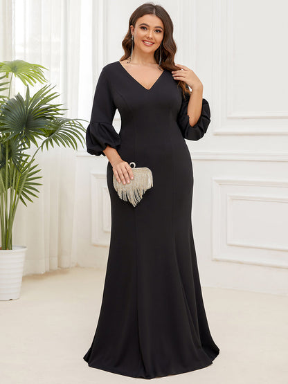 Plus Sexy Fishtail Deep V Neck Puff Sleeves Wholesale Evening Dresses