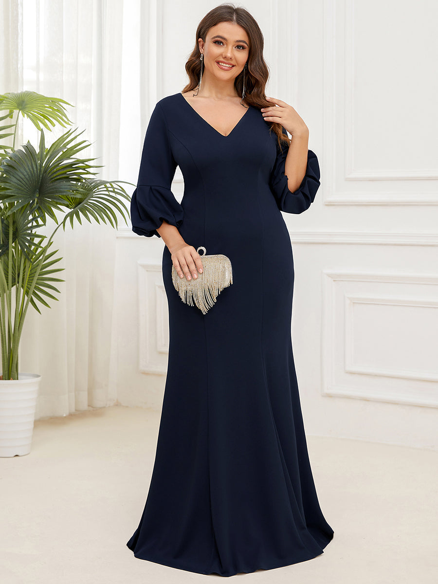 Plus Sexy Fishtail Deep V Neck Puff Sleeves Wholesale Evening Dresses