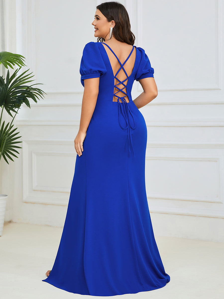 Plus Square Neck Short Puff Sleeves Fishtail Wholesale Evening Dresses