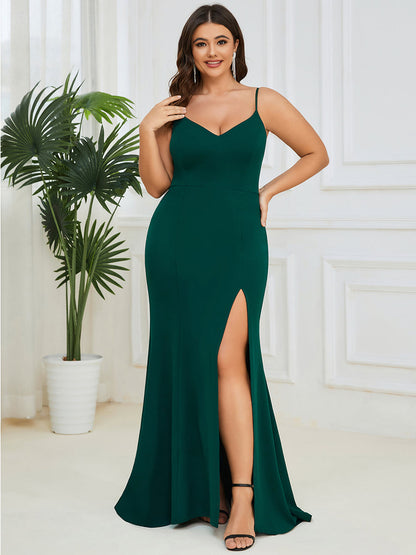 Sultry Sleeveless Deep V-Neck Fishtail Evening Gown