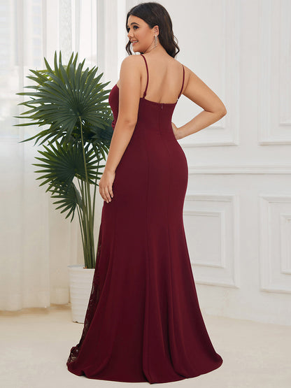 Elegant Plus Size V-Neck Fishtail Evening Gown