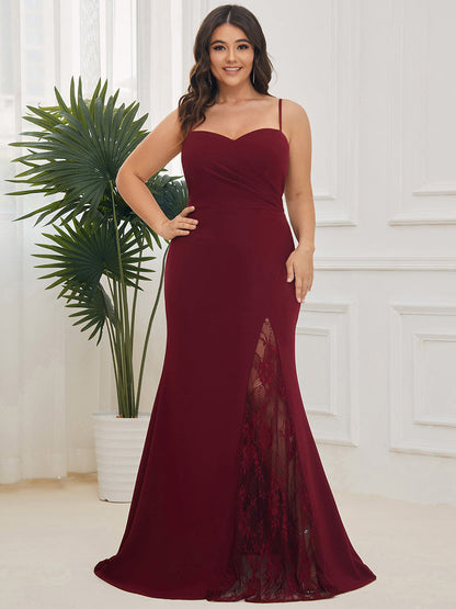 Elegant Plus Size V-Neck Fishtail Evening Gown