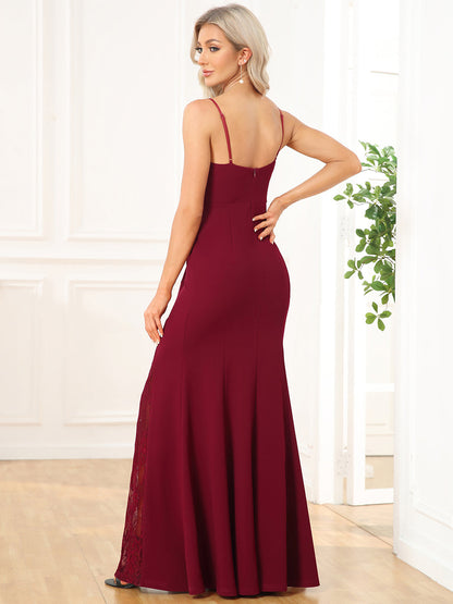 Elegant V-Neck Fishtail Evening Gown with Spaghetti Straps