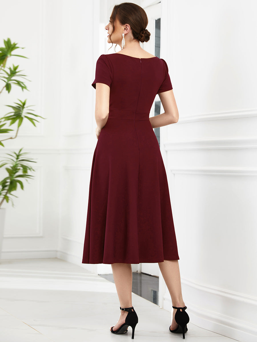 Deep V Neck Knee Length Short Sleeves A Line Wholesale Evening Dresses