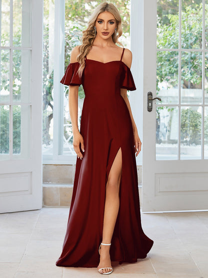 Wholesale Knitted Evening Gown with Off-Shoulder Detail