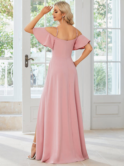 Wholesale Knitted Evening Gown with Off-Shoulder Detail