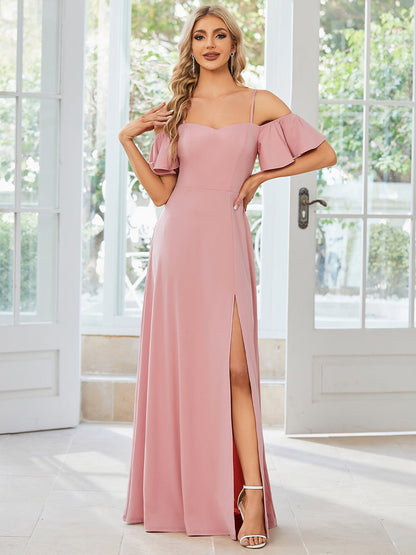 Wholesale Knitted Evening Gown with Off-Shoulder Detail