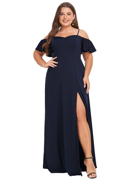 Plus Off Shoulder Floor Length A Line Sleeveless Wholesale Knitted Evening Dresses