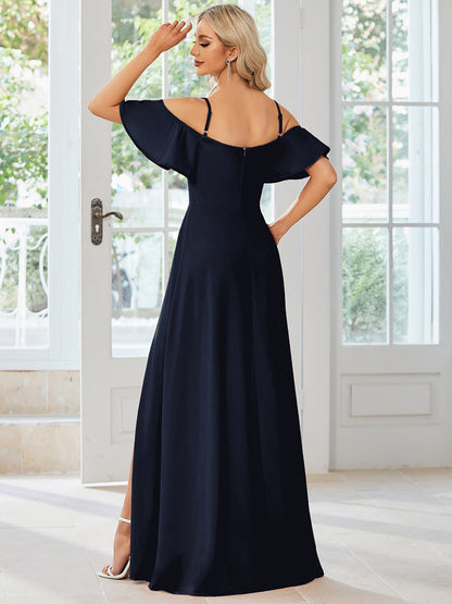 Wholesale Knitted Evening Gown with Off-Shoulder Detail