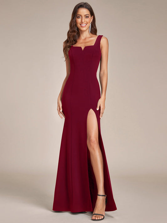 Square Neck Sleeveless Fishtail Evening Gown with High Side Split