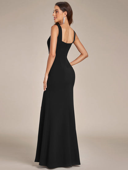 Square Neck Sleeveless Fishtail Evening Gown with High Side Split