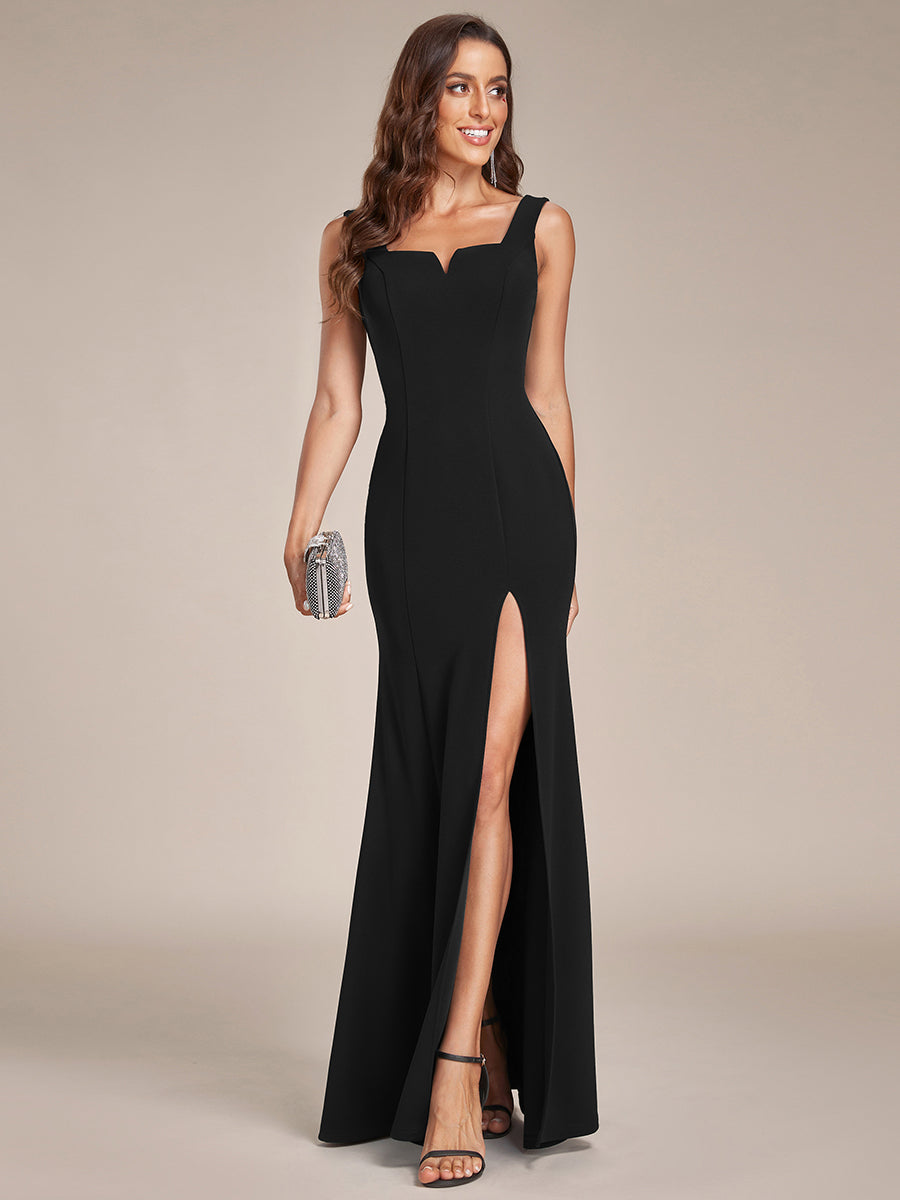 Square Neck Sleeveless Fishtail Evening Gown with High Side Split