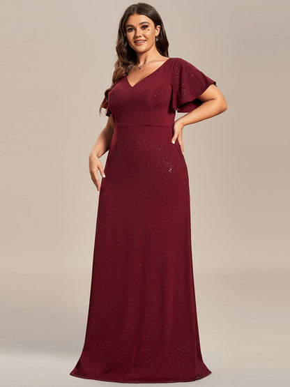 Floor Length Shiny Wholesale Evening Dresses With Ruffle Sleeves