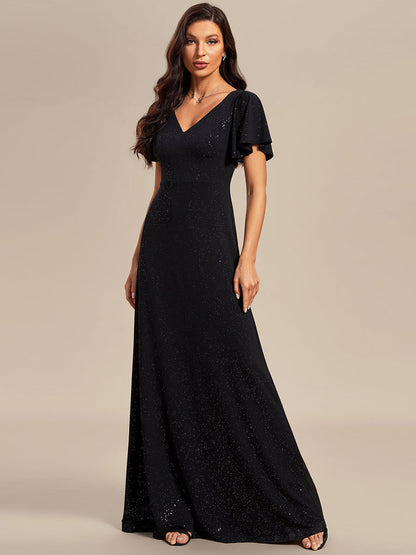 Floor Length Shiny Wholesale Evening Dresses With Ruffle Sleeves