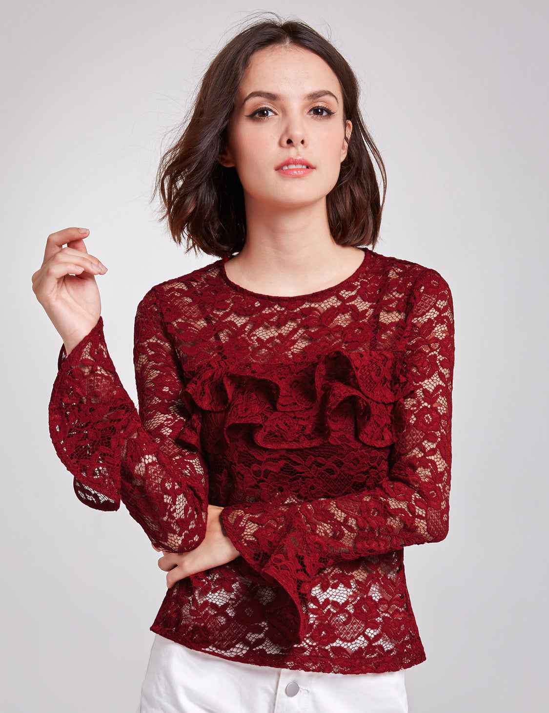 Sheer Lace Long Sleeve Top AS01137