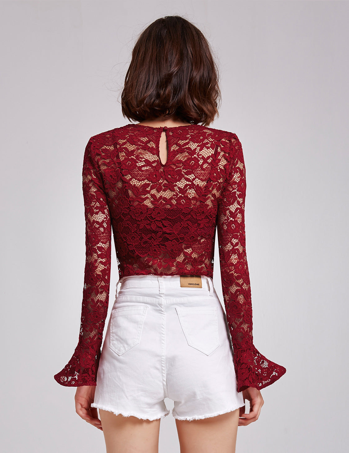 Sheer Lace Holiday Top with Long Sleeves