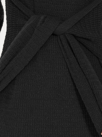 Round Neck Bodycon Mini Sweater Dress With Belt