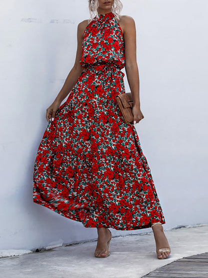 Halter Neck Printed Belted Wholesale Casual Dresses