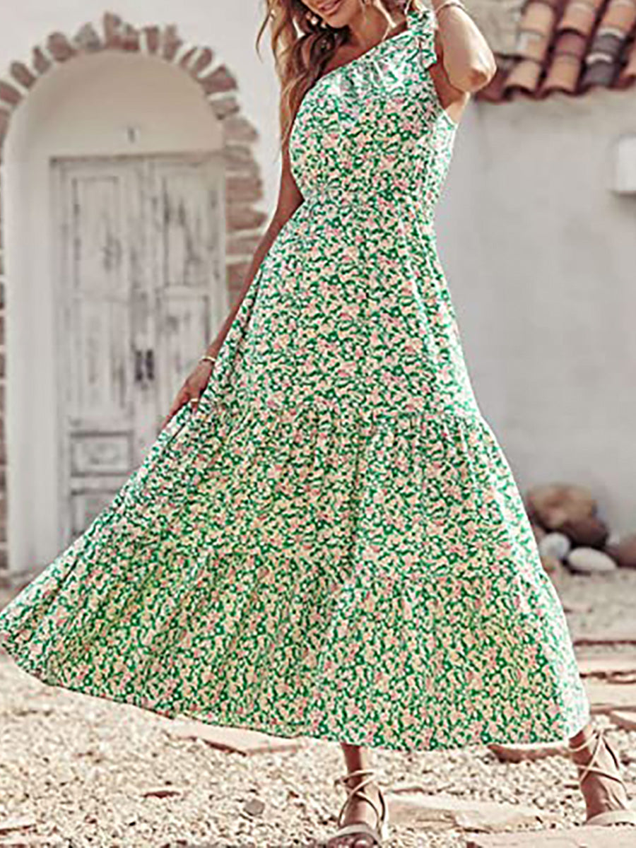Off Shoulder Printed Tea Length Wholesale Casual Dresses