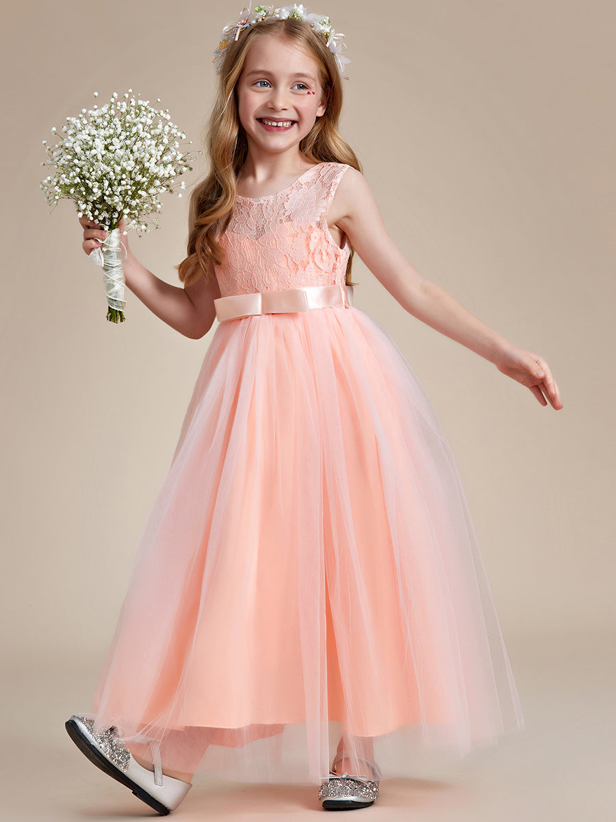 Princess Bow Sleeveless Lace Tulle Flower Girl Dresses