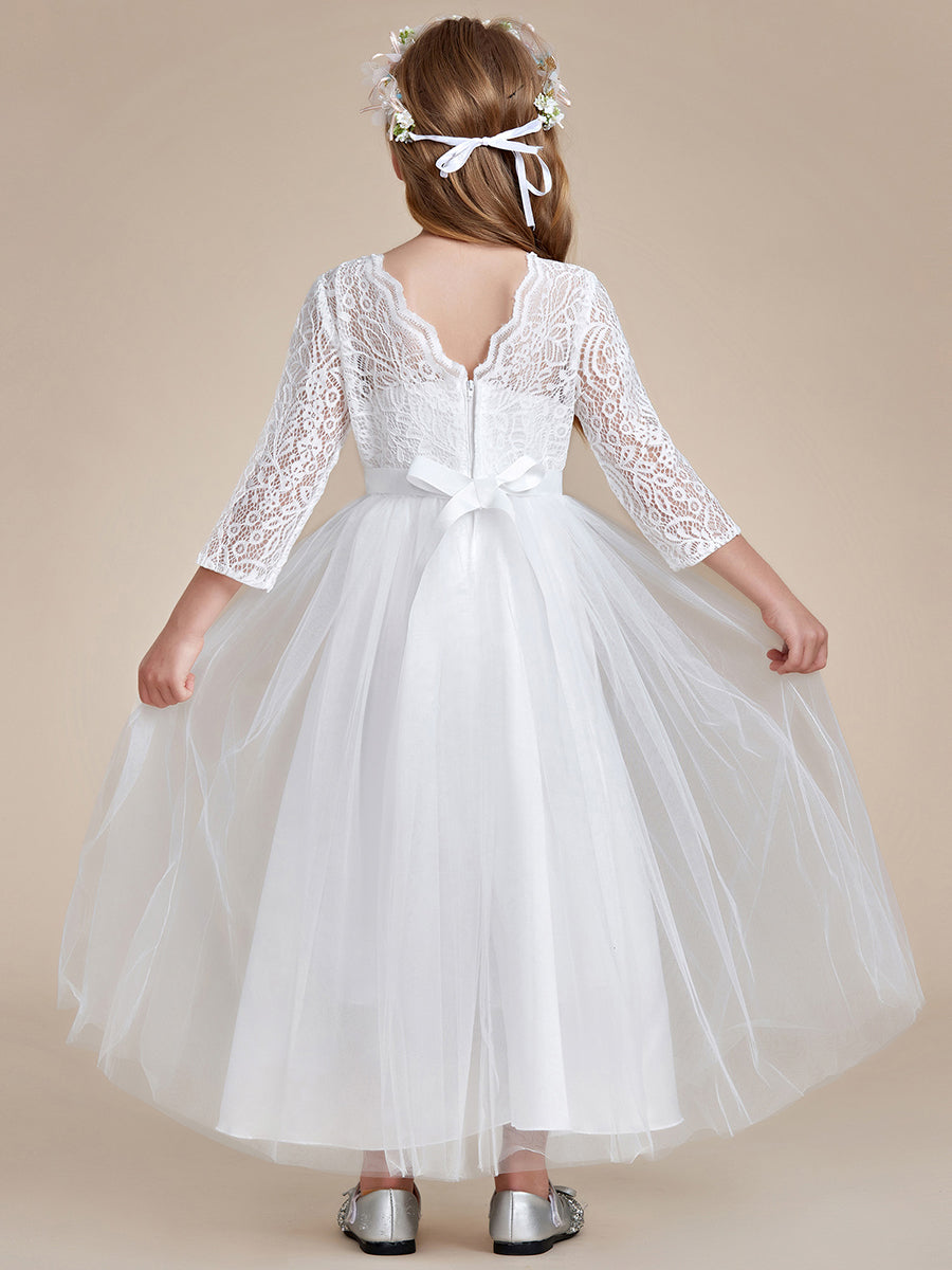 Charming Bow Lace Long Sleeves Flower Girl Dresses