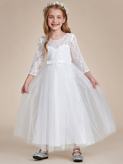 Charming Bow Lace Long Sleeves Flower Girl Dresses