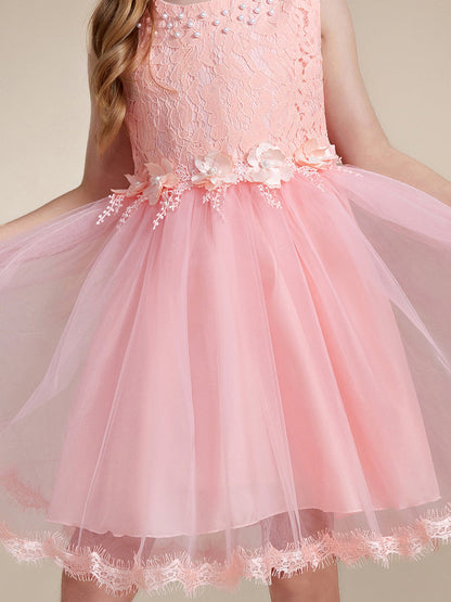 Lace Tulle Flower Girl Dress with Bow Back Detail
