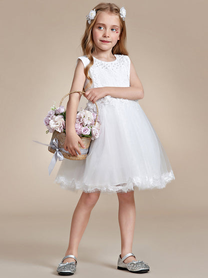 Lace Tulle Flower Girl Dress with Bow Back Detail