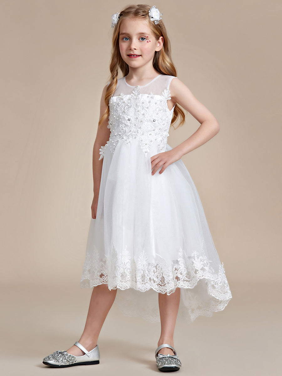 Gorgeous Lace High Low A-line Flower Girl Dresses with Sleeveless