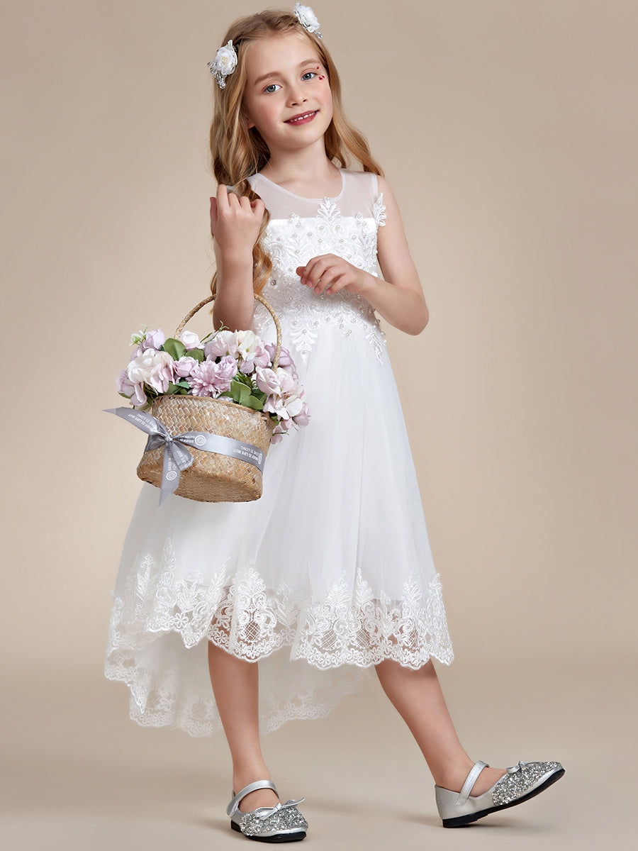 Gorgeous Lace High Low A-line Flower Girl Dresses with Sleeveless