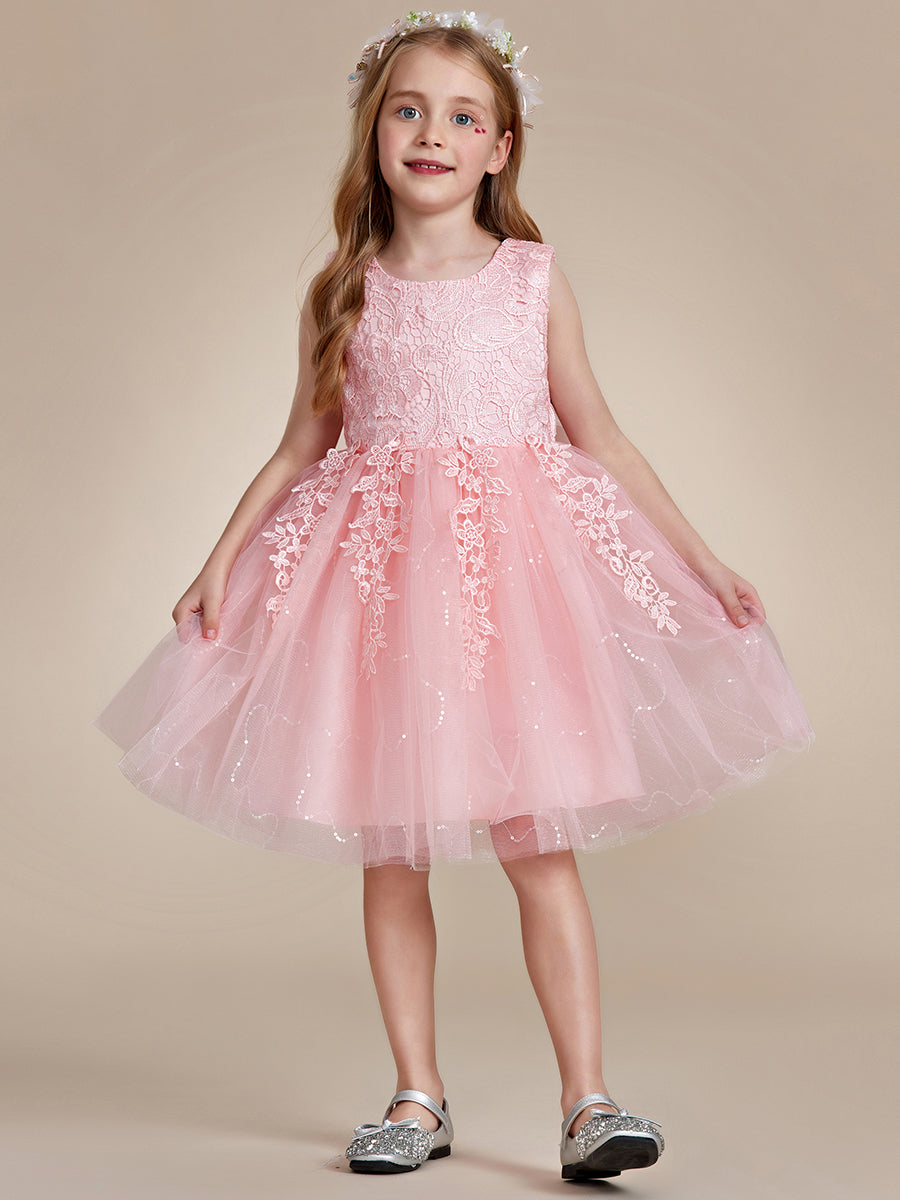 Elegant Lace Sleeveless Embroidered A-Line Flower Girl Dresses
