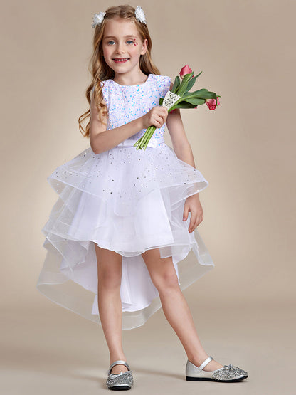 Sequin Sleeveless High-Low Flower Girl Dresses